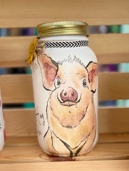 Hey Babe Pig Mason Jar Tissue Holder