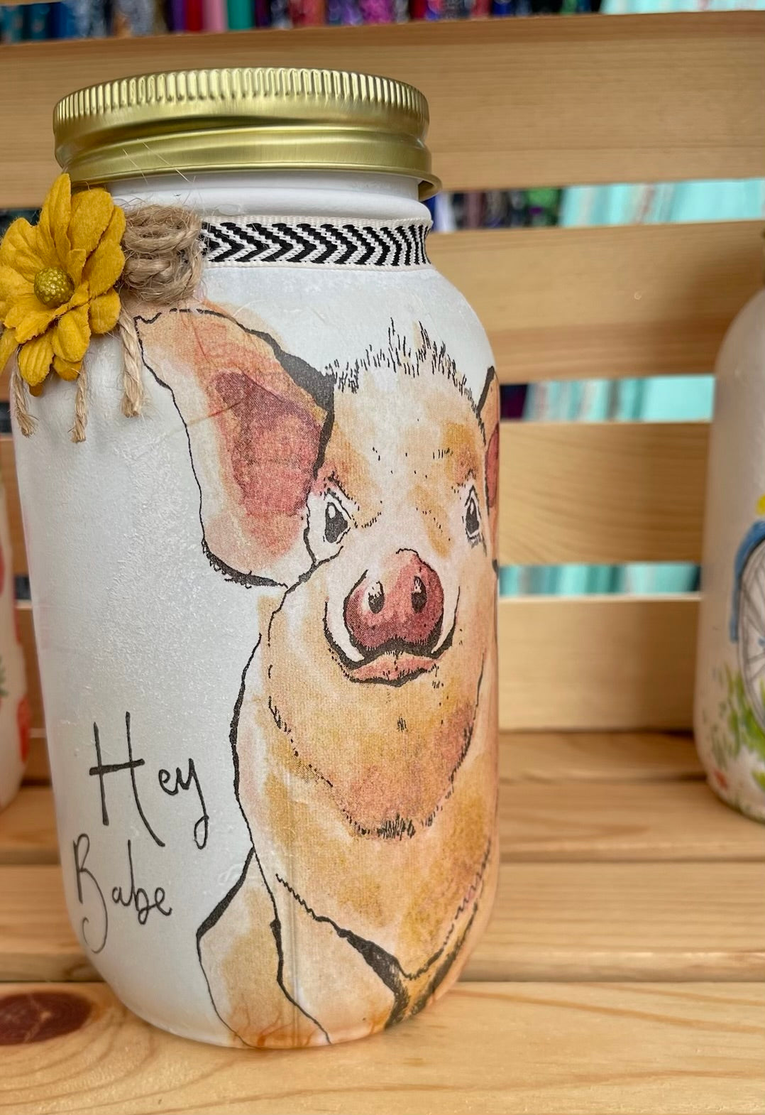 Hey Babe Pig Mason Jar Tissue Holder
