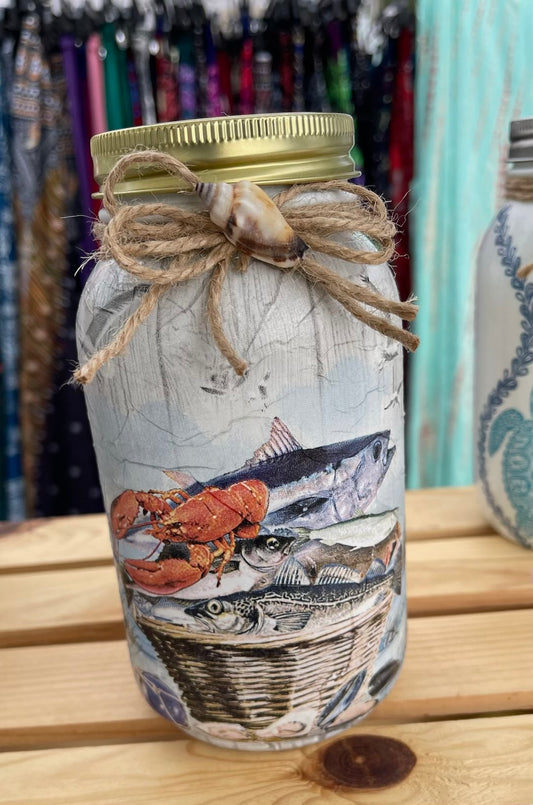 Lobster Catch Mason Jar Tissue Holder