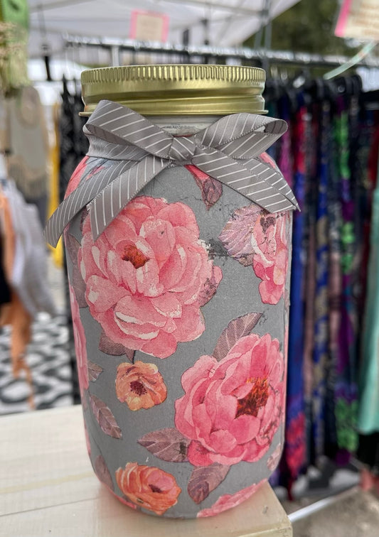 Pink Peonies Inspired Mason Jar Tissue Holder