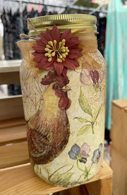 Rooster Inspired Mason Jar Tissue Holder