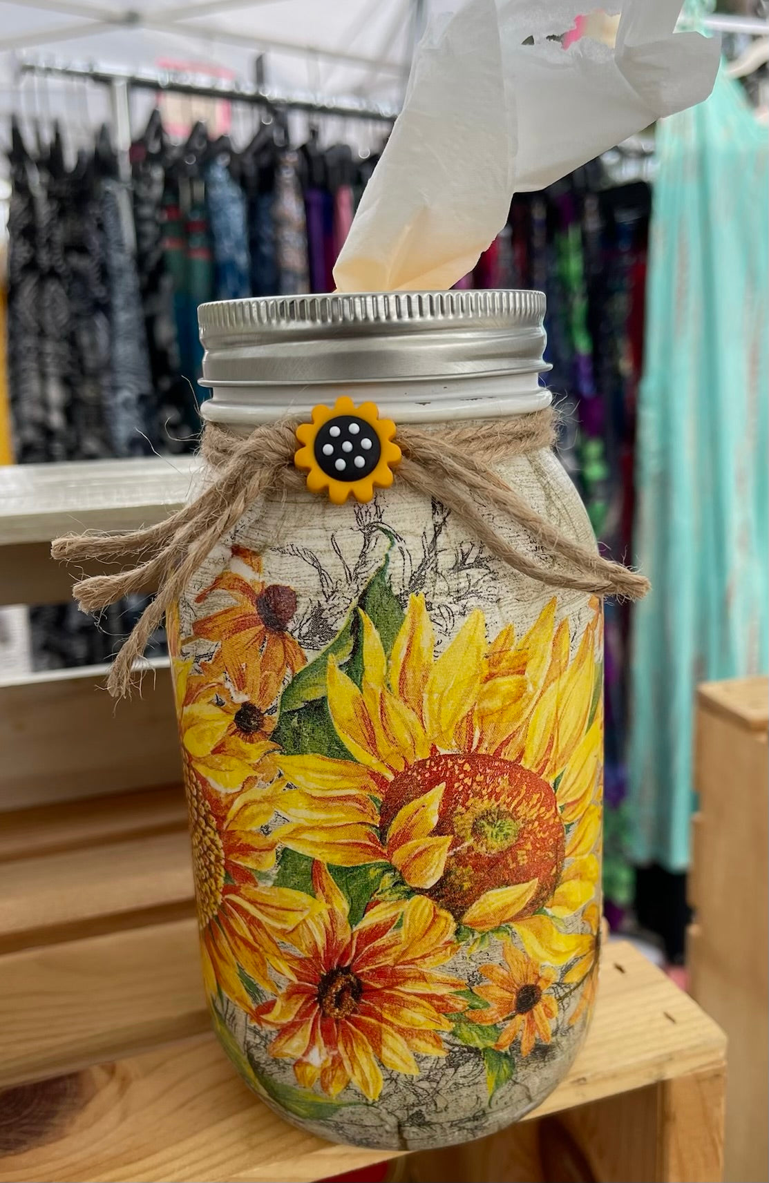 Sunflower Inspired Mason Jar Tissue Holder