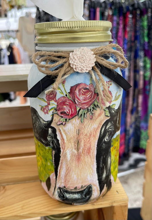 Cow Inspired Mason Jar Tissue Holder