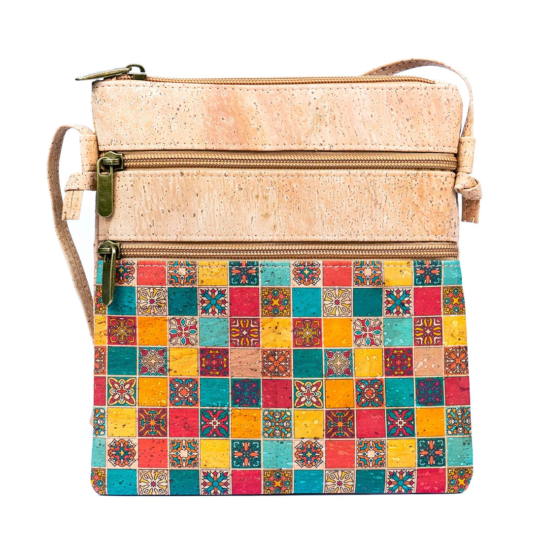 Cork Double-Zip Crossbody Bag