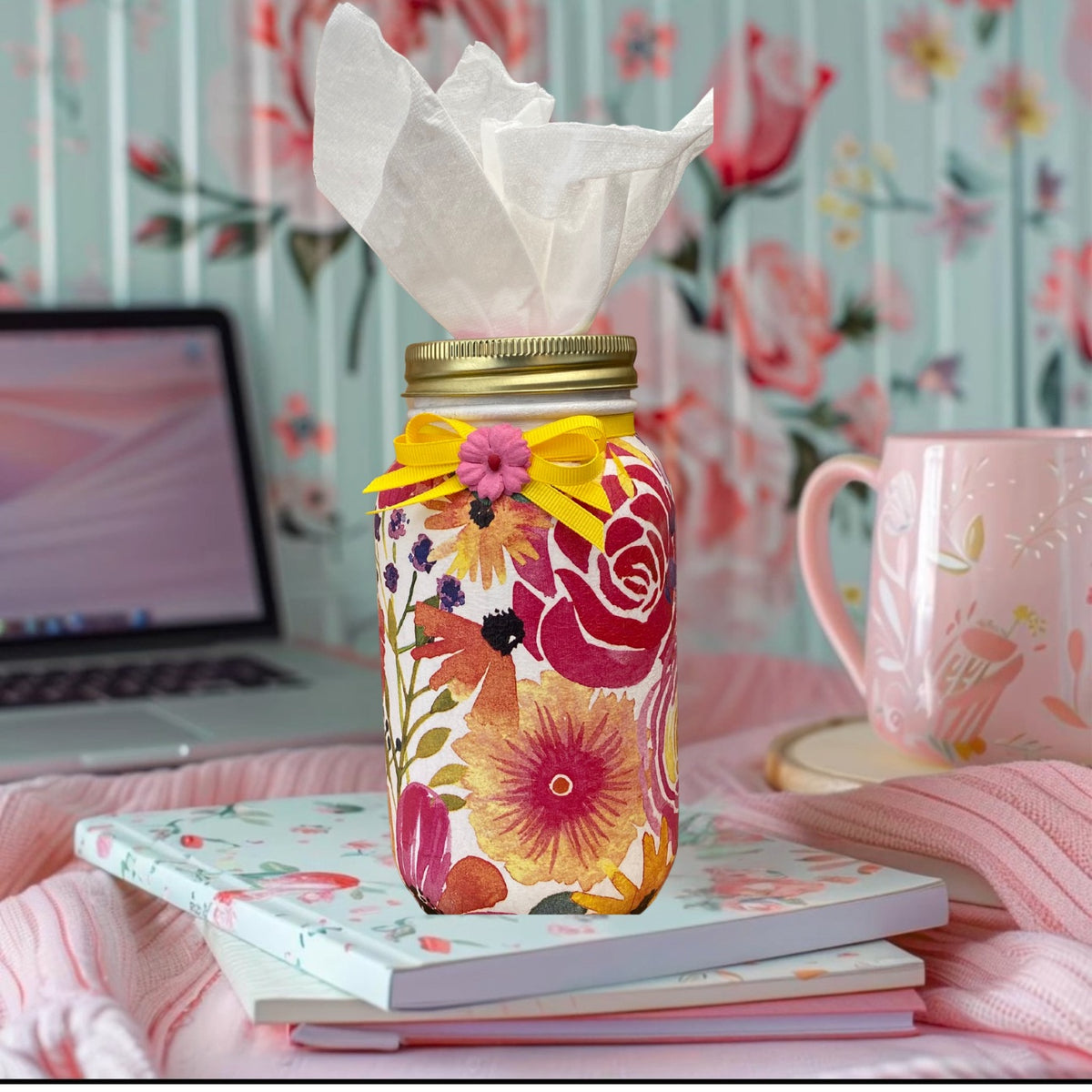 Flowers in Bloom Inspired Mason Jar Tissue Holder