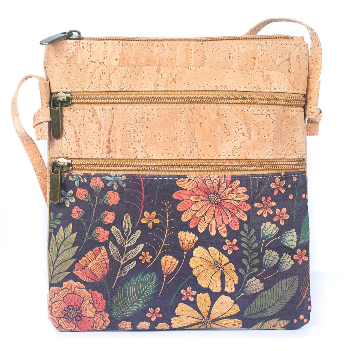 Cork Double-Zip Crossbody Bag