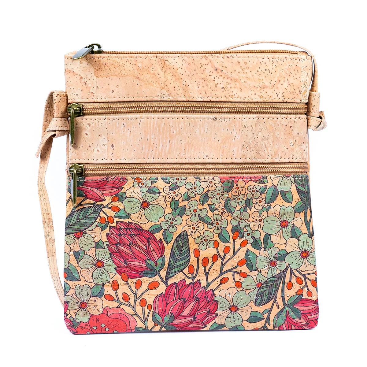 Cork Double-Zip Crossbody Bag