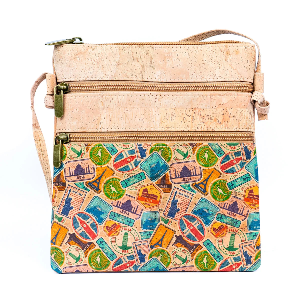 Cork Double-Zip Crossbody Bag