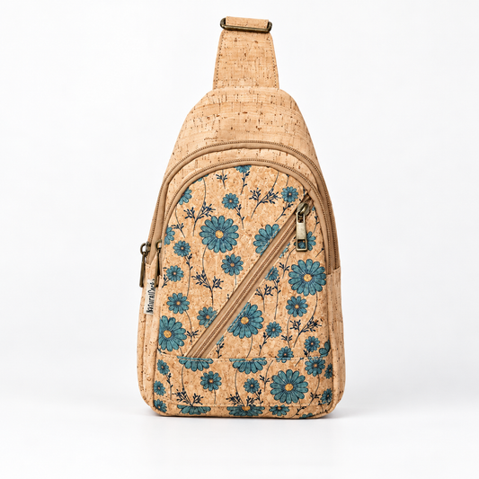 Blue Daisy Cork Chest Sling Bag