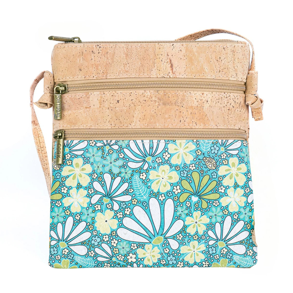 Cork Double-Zip Crossbody Bag